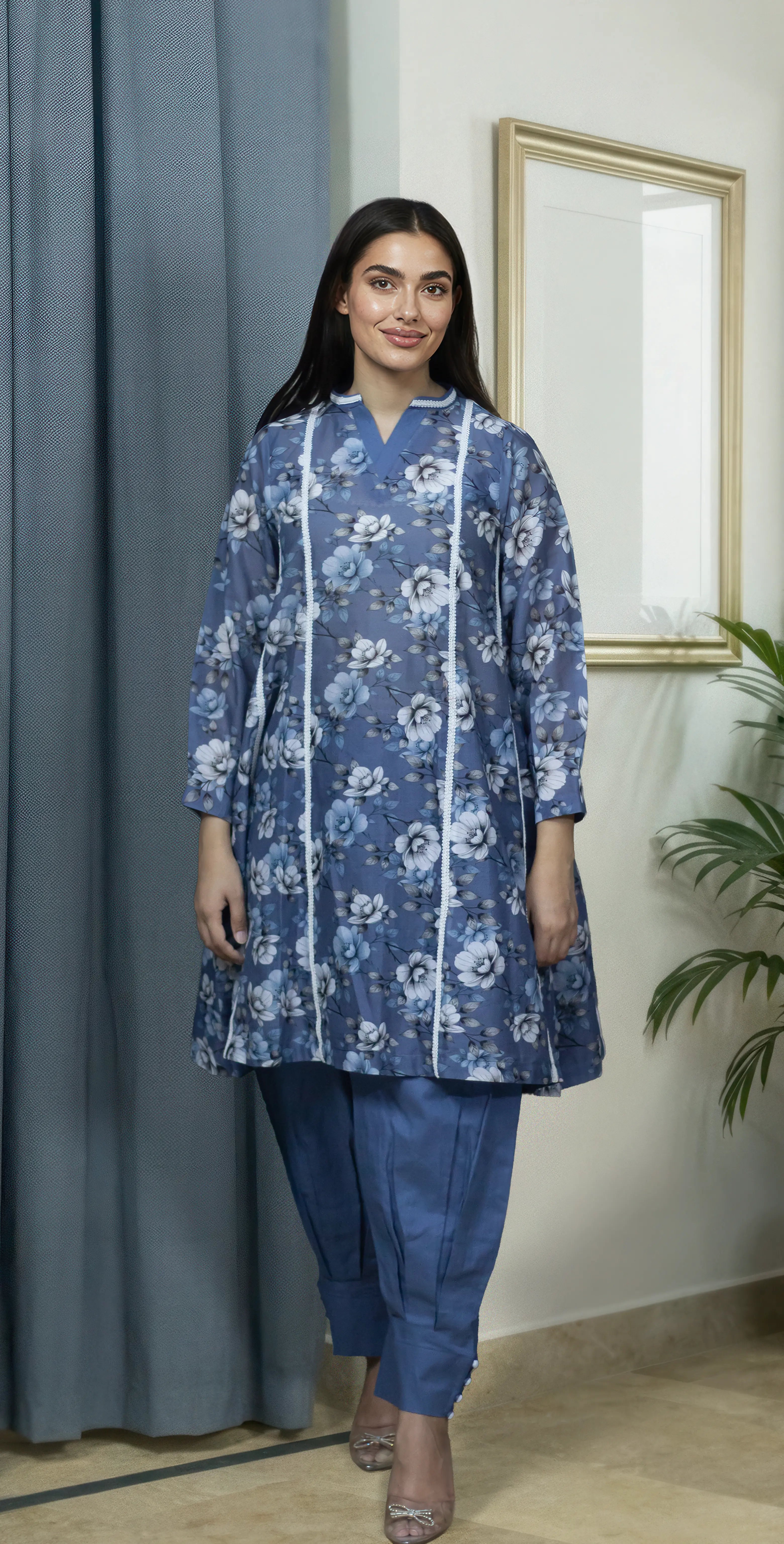 Grey Digital Lawn - Stitched 2 Piece