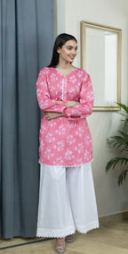 Peach Block Print Set – Stitched 2 Piece