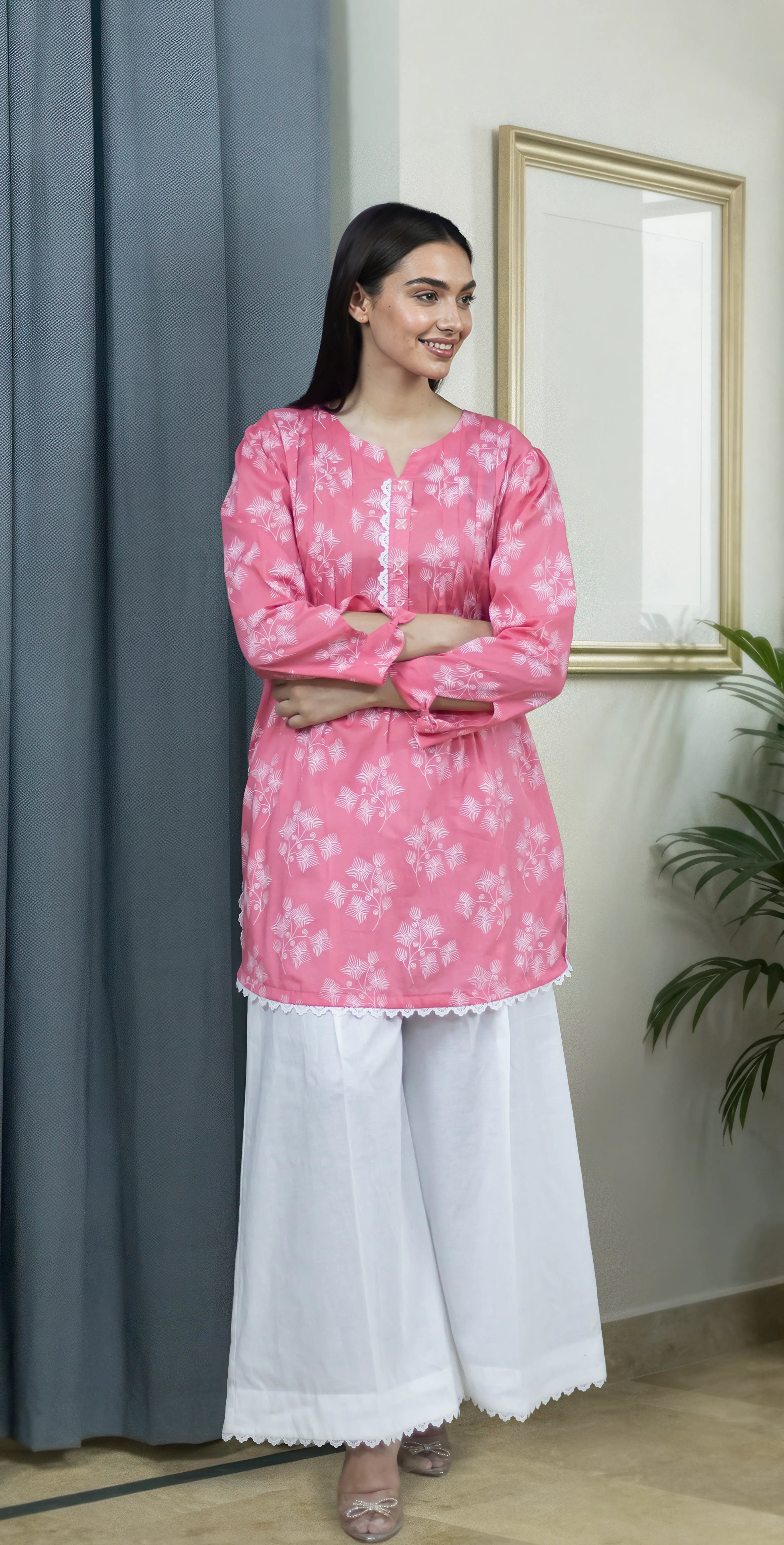 Peach Block Print Set – Stitched 2 Piece