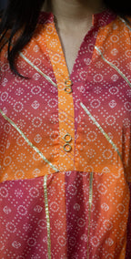 Orange And Rani Pink Chunri Frock-Stitched 3 Piece