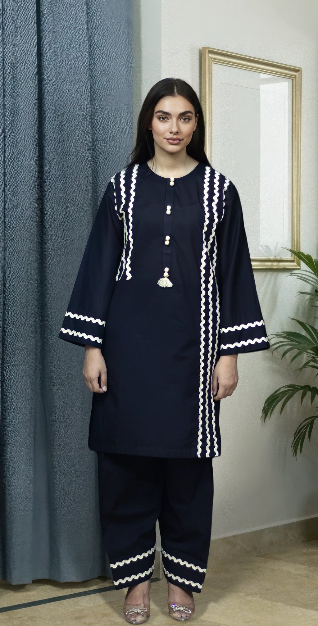 Black Premium Plain Lawn - Stitched 2Piece