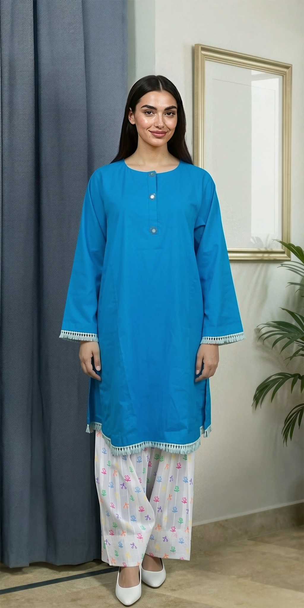 Everyday Blue Kurta Set -Stitched