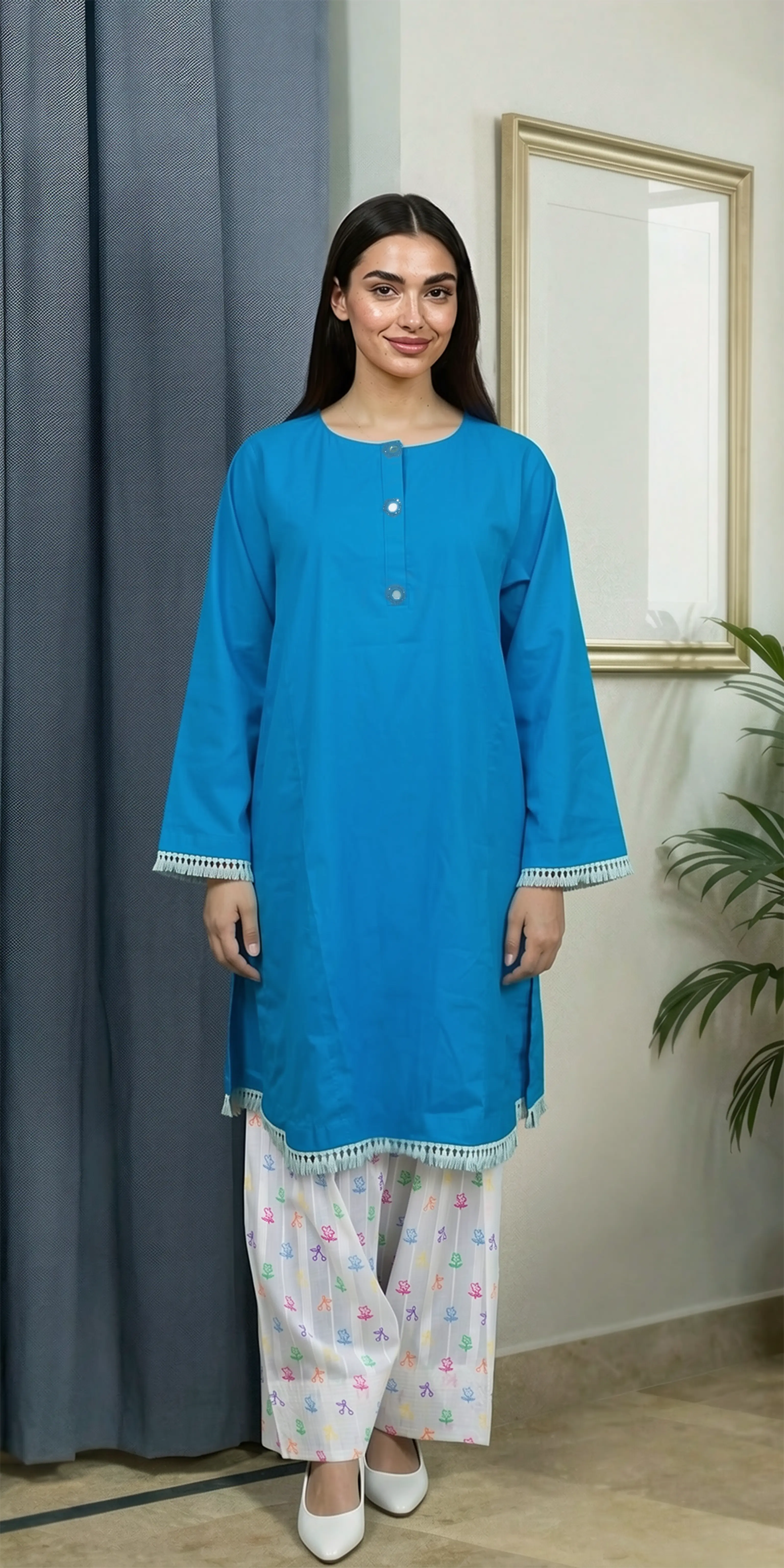 Everyday Blue Kurta Set -Stitched