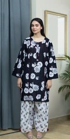 Black And White Digital Lawn -Stitched 2 Piece