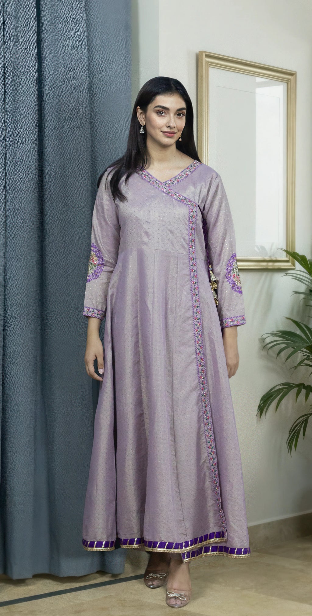 Lavender Dobby Masoori Embroidered -Stitched 3 Piece