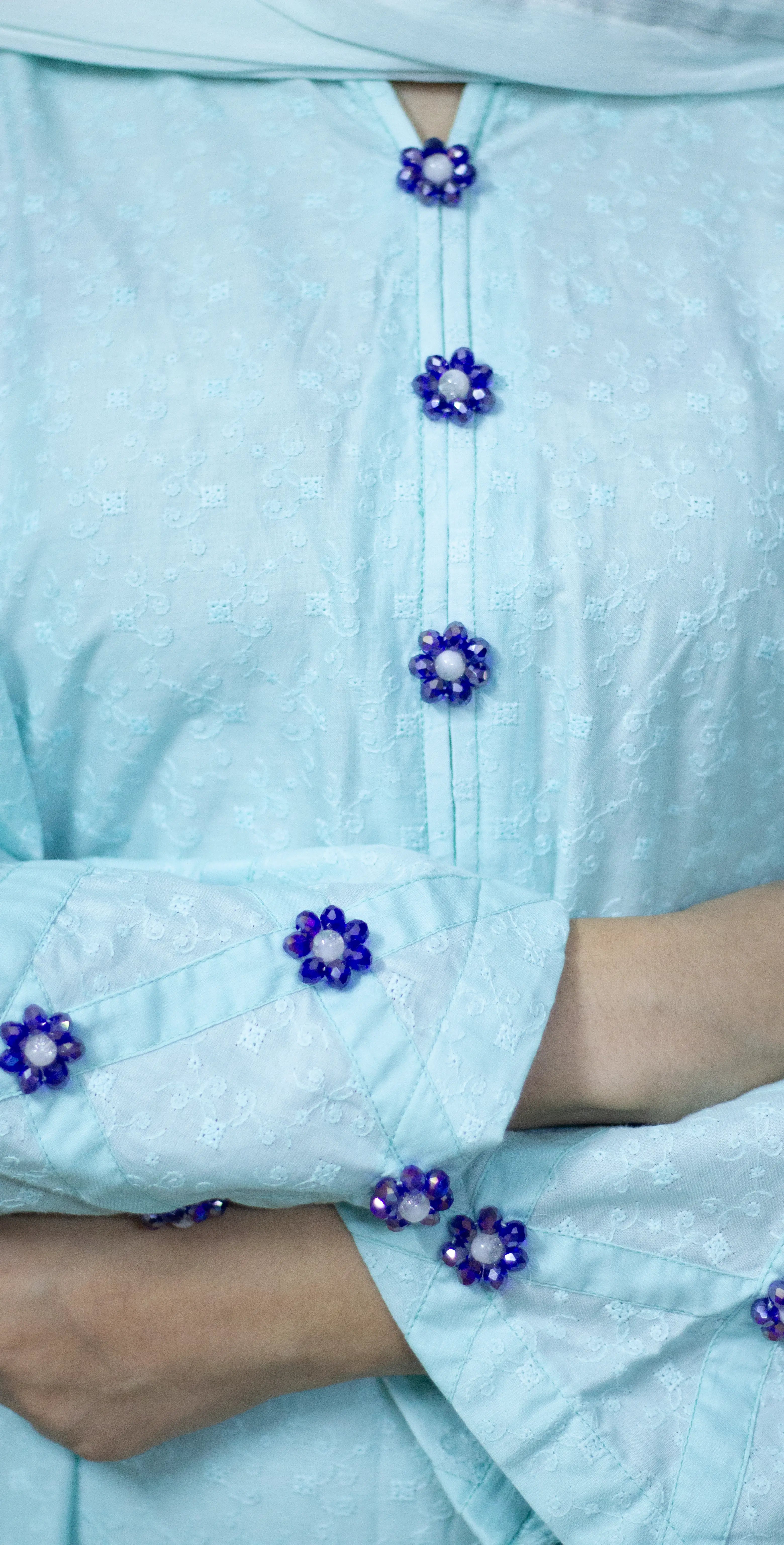 Ice Blue Chicken Kari - Stitched 3 Piece