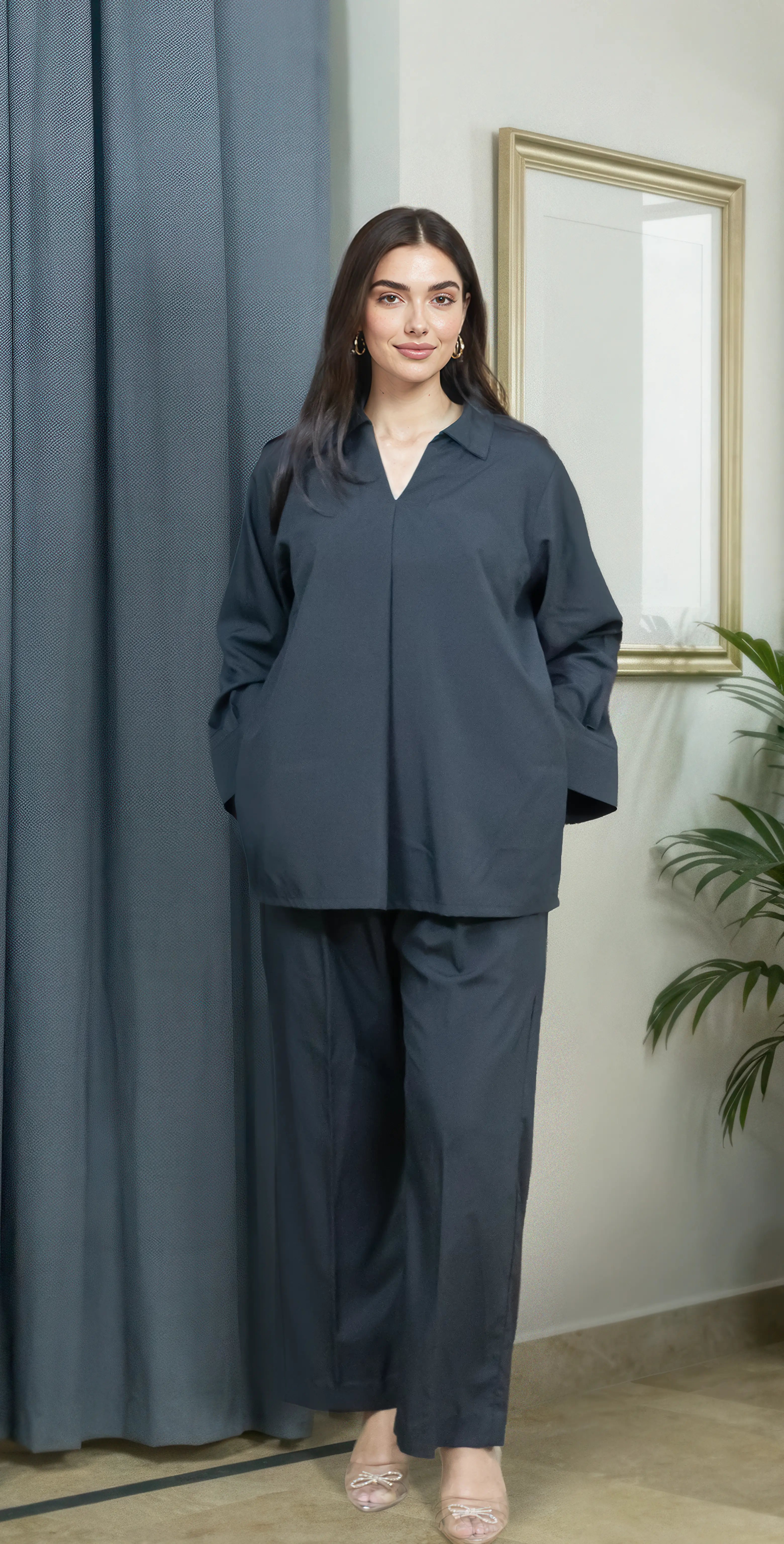 Black Imported Wash and Wear Everyday Co-ord Set - Stitched