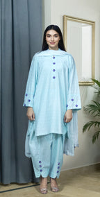 Ice Blue Chicken Kari - Stitched 3 Piece