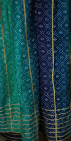 Teal Green and Navy Blue Chunri Frock - Stitched 3 Piece
