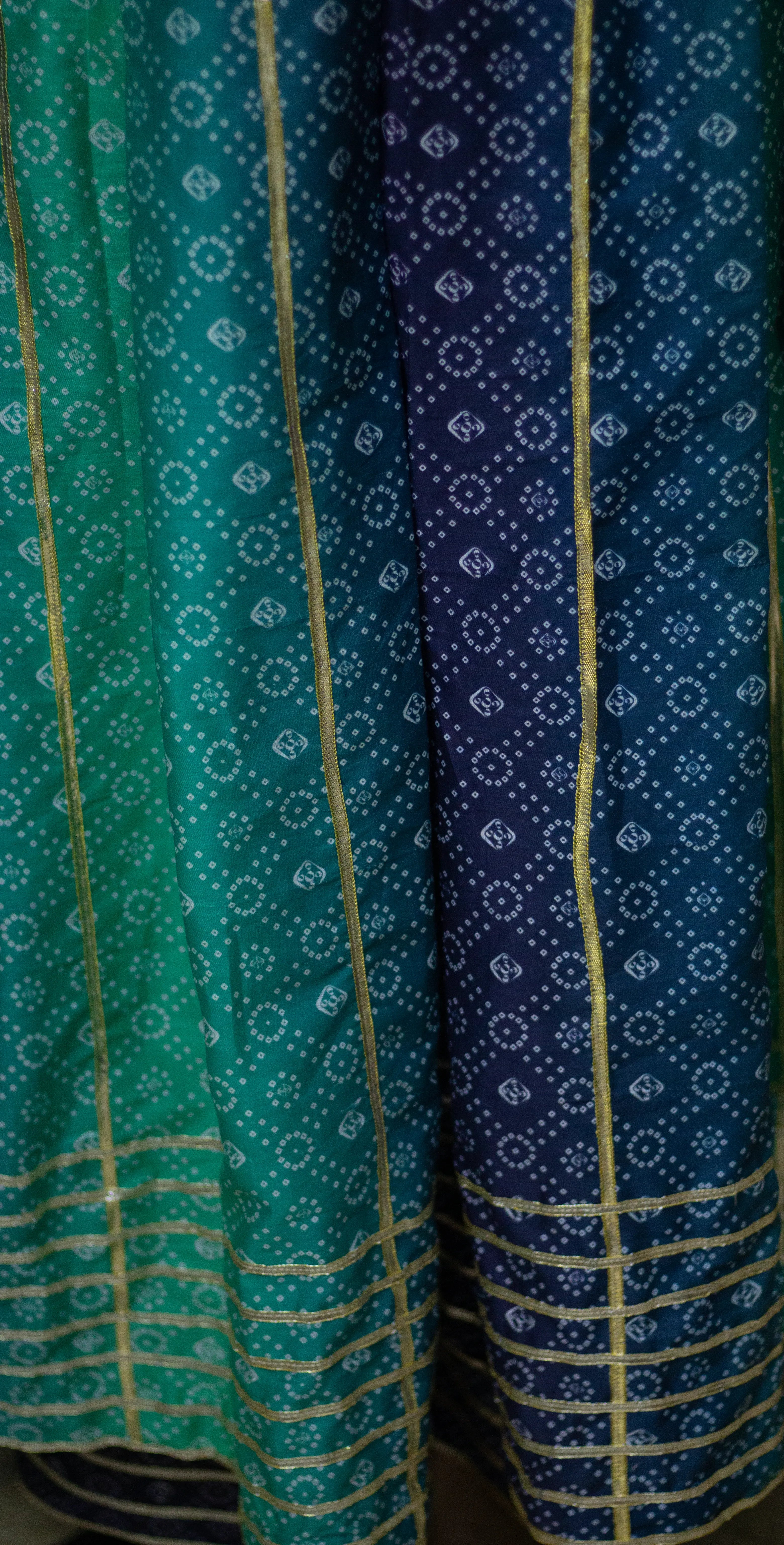Teal Green and Navy Blue Chunri Frock - Stitched 3 Piece