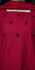 Maroon Red Chicken Kari - Stitched 3 Piece
