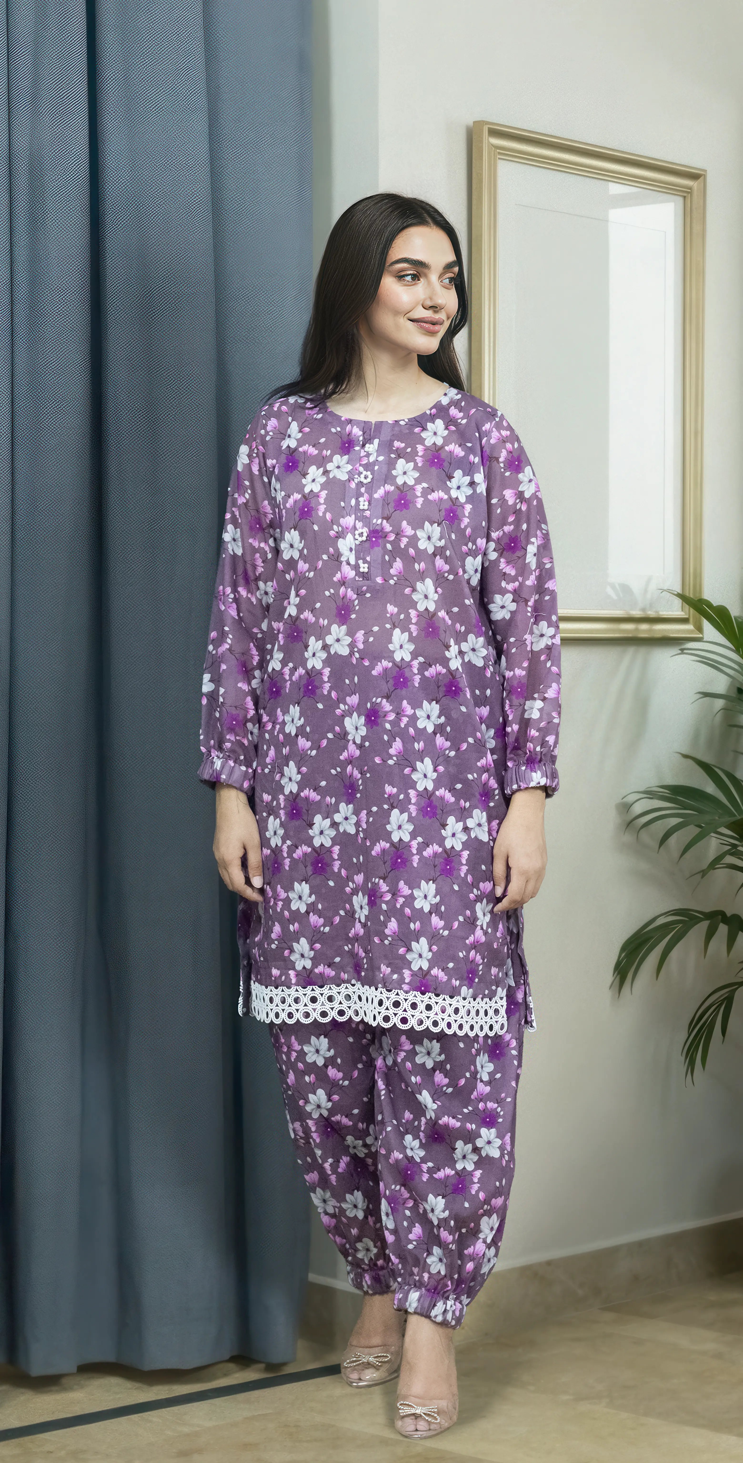Mauve Purple Digital Lawn – Stitched 2 Piece