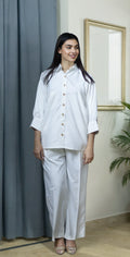 White Imported Wash and Wear Co-ord Set - Stitched