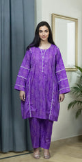 Purple Premium Print Lawn - Stitched 3 Piece