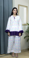 White Digital Lawn Pyjamas Set - Stitched