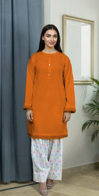 Everyday Orange Kurta Set -Stitched