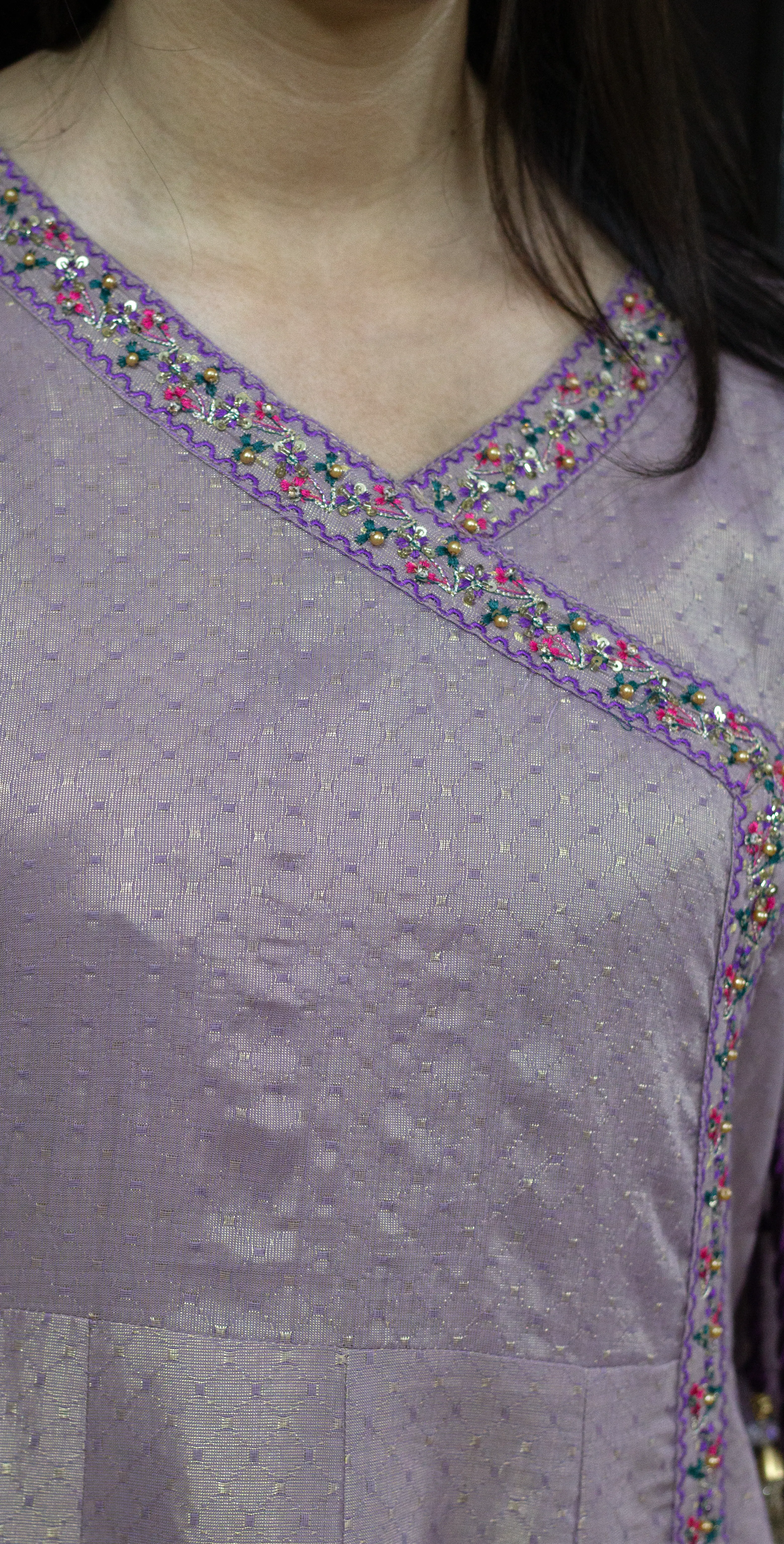 Lavender Dobby Masoori Embroidered -Stitched 3 Piece