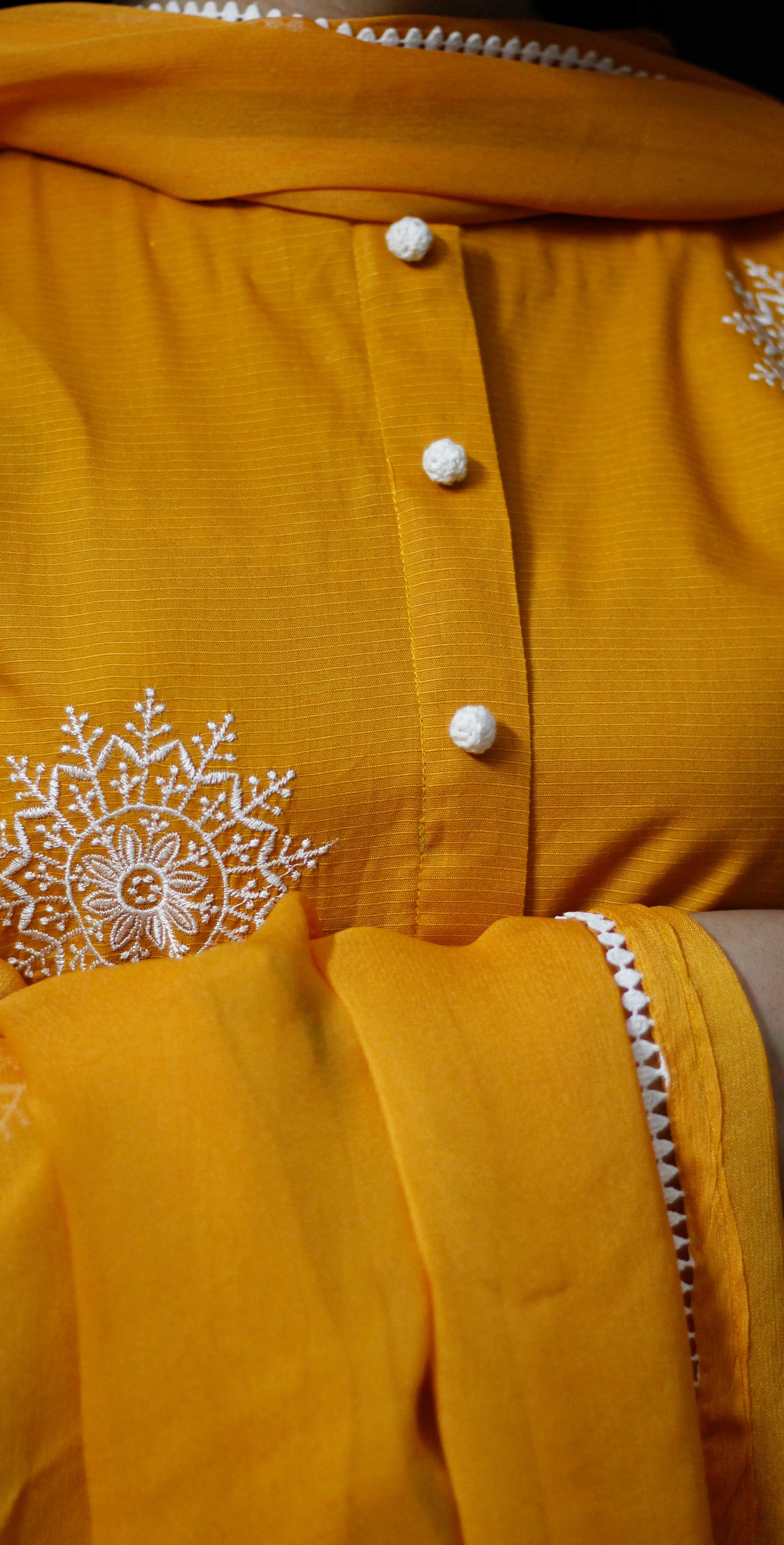 Mustard Rib Lawn Embroidered - Stitched 3 Piece