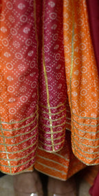 Orange And Rani Pink Chunri Frock-Stitched 3 Piece