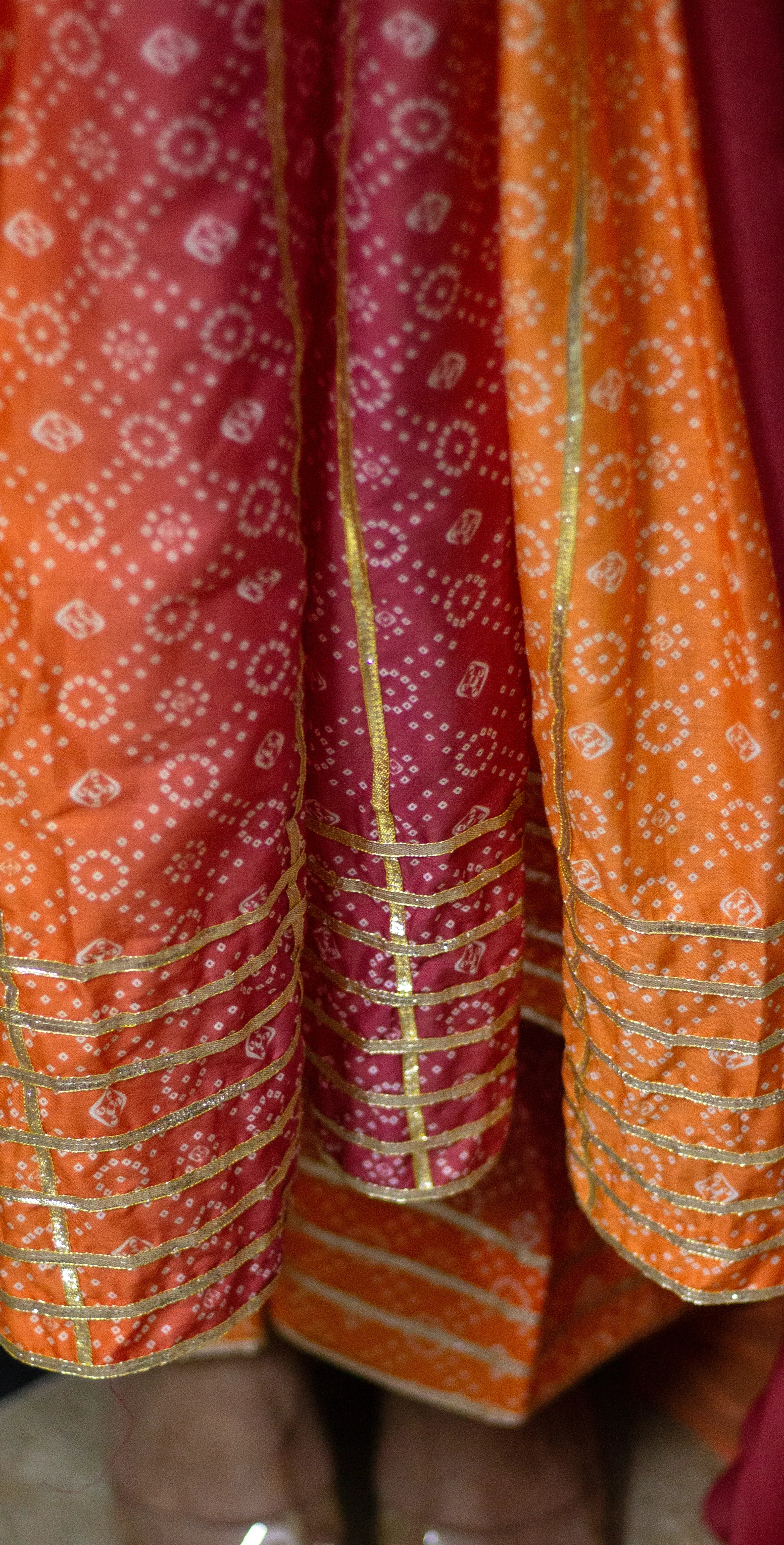 Orange And Rani Pink Chunri Frock-Stitched 3 Piece