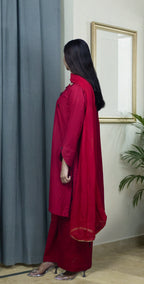 Maroon Red Chicken Kari - Stitched 3 Piece