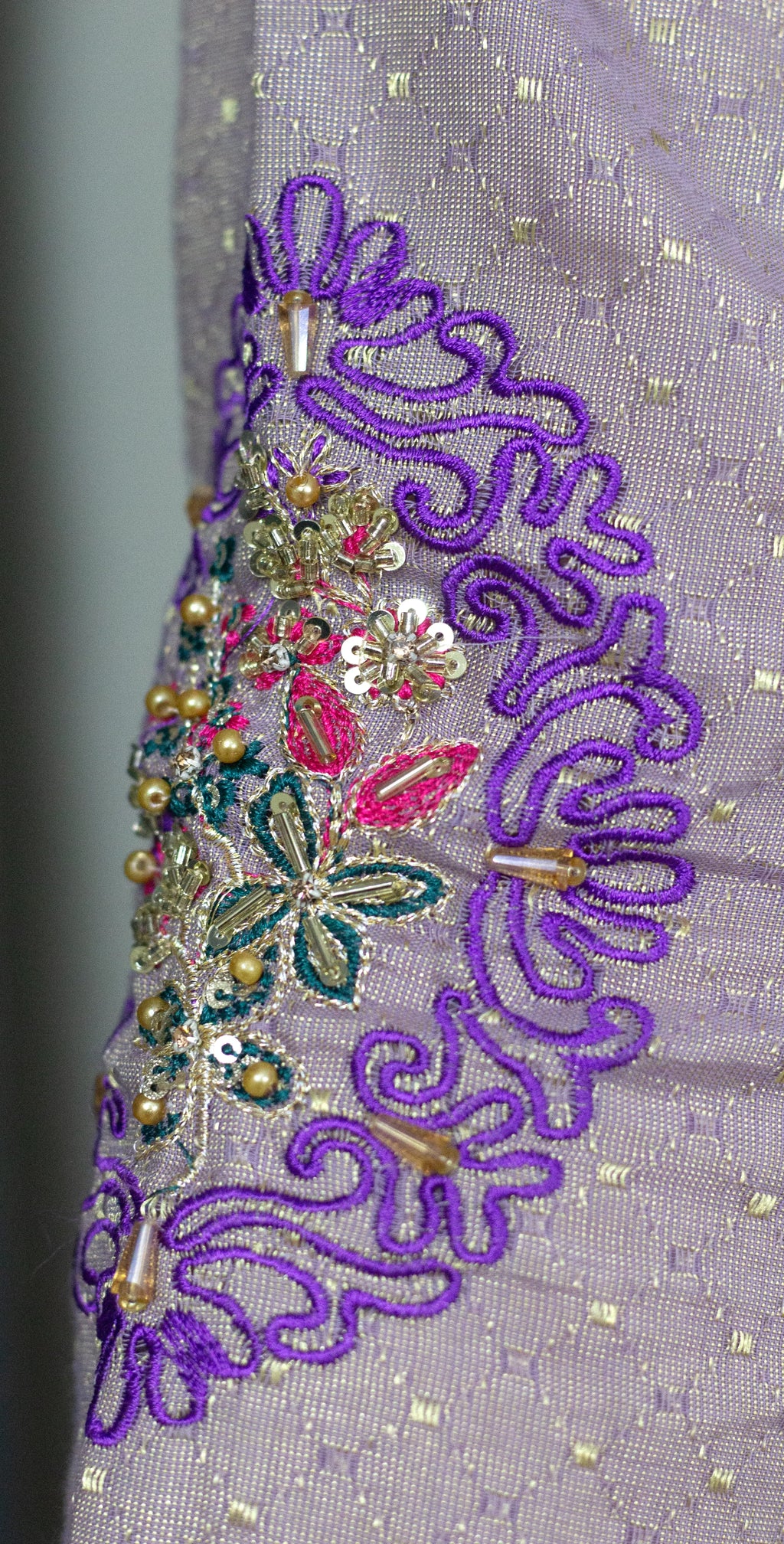 Lavender Dobby Masoori Embroidered -Stitched 3 Piece