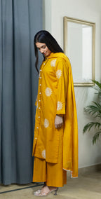 Mustard Rib Lawn Embroidered - Stitched 3 Piece