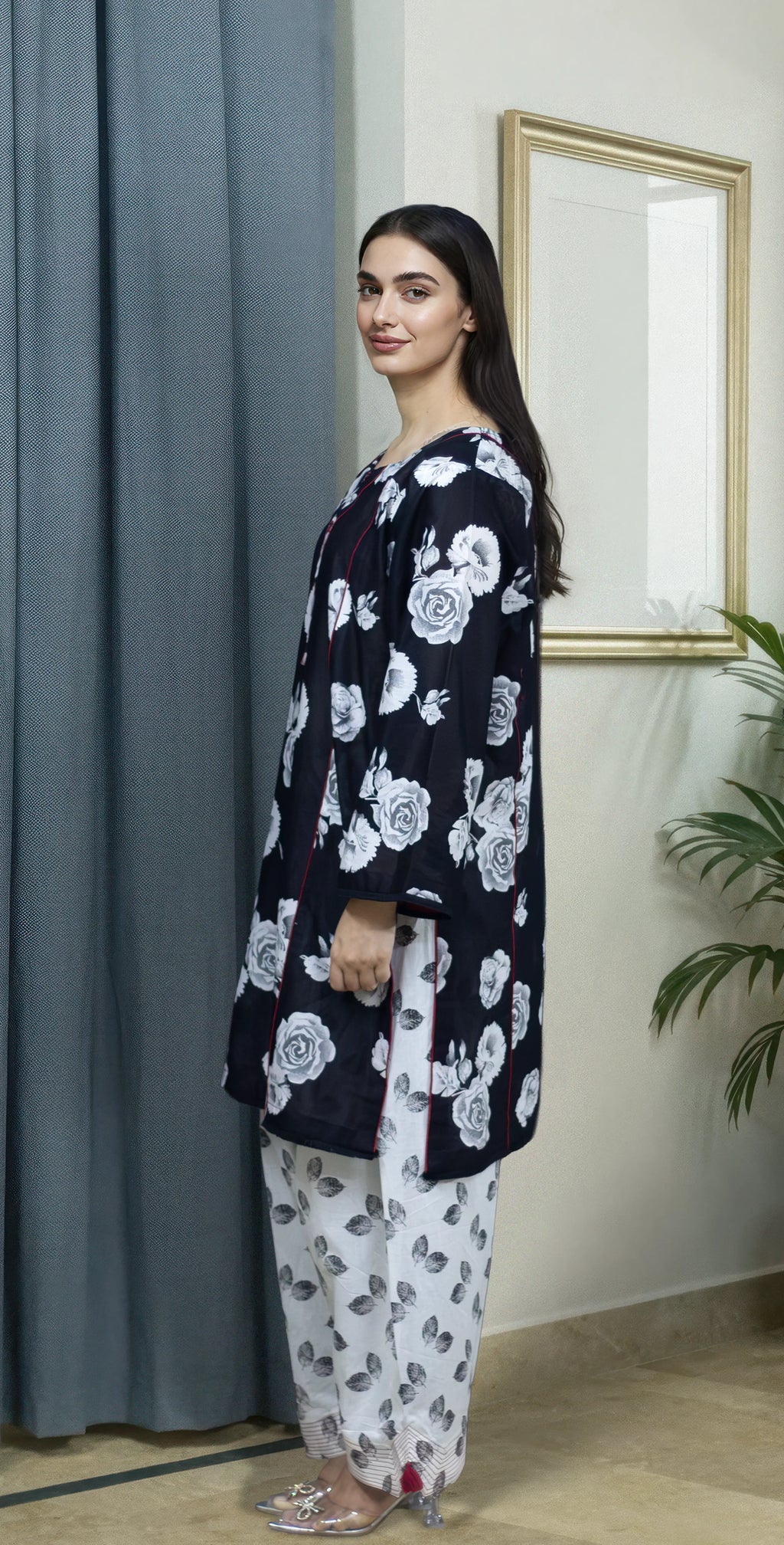 Black And White Digital Lawn -Stitched 2 Piece