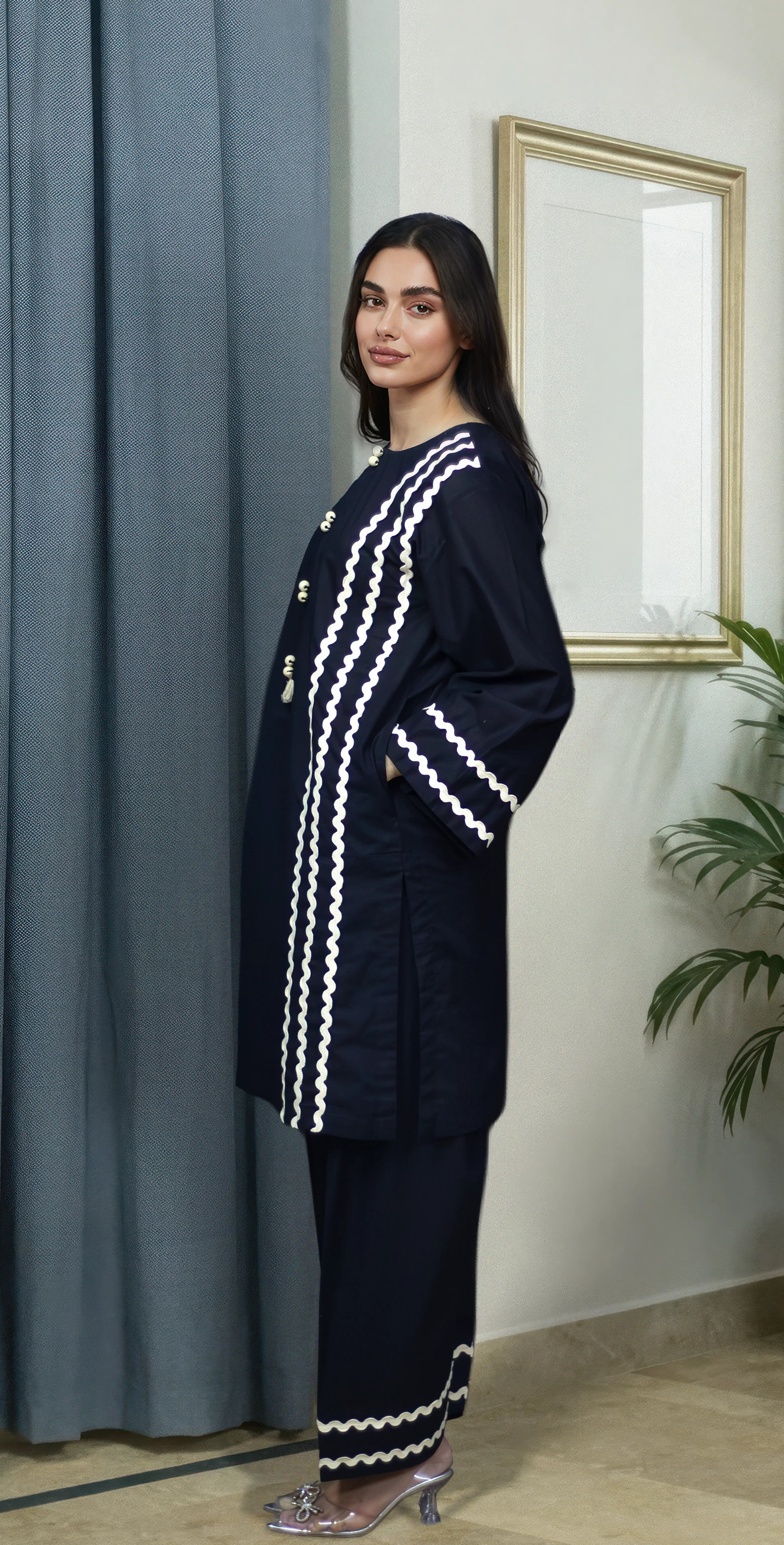 Black Premium Plain Lawn - Stitched 2Piece