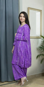 Purple Premium Print Lawn - Stitched 3 Piece