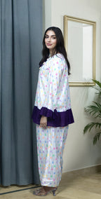 White Digital Lawn Pyjamas Set - Stitched
