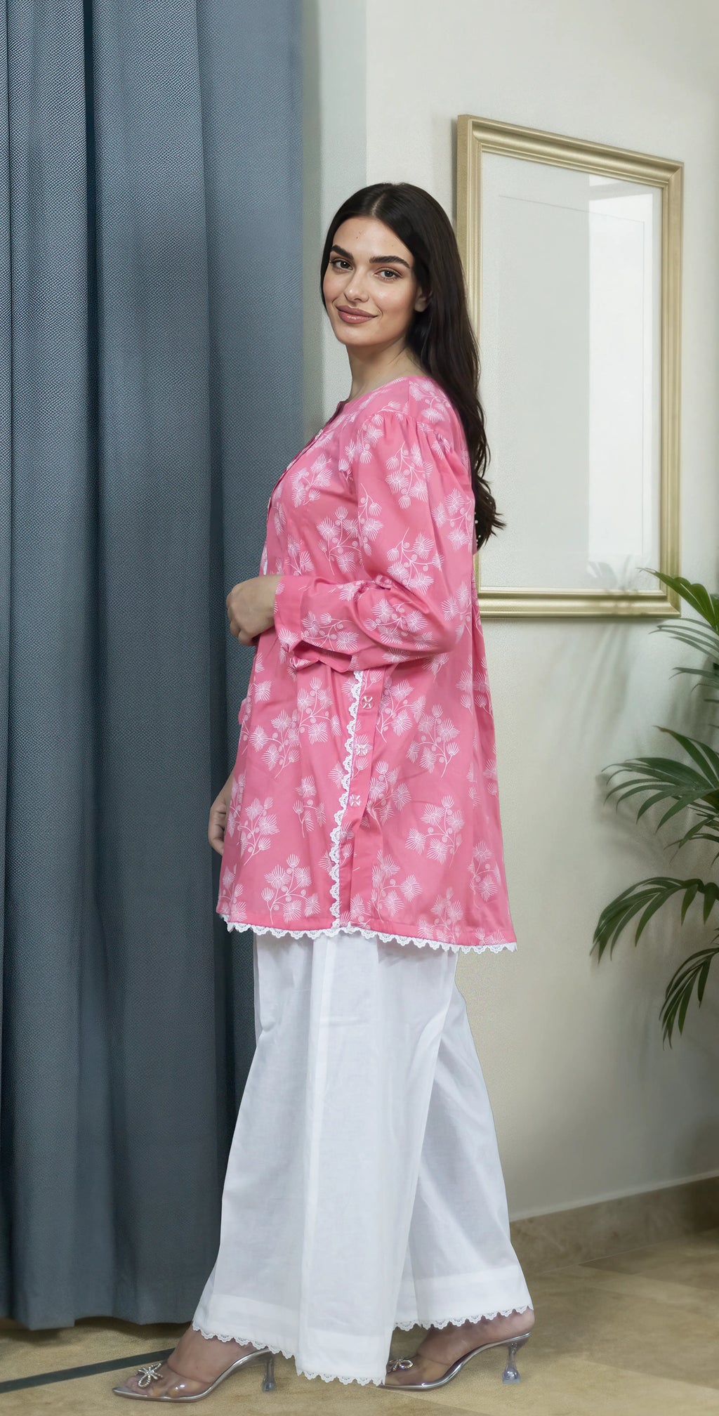 Peach Block Print Set – Stitched 2 Piece