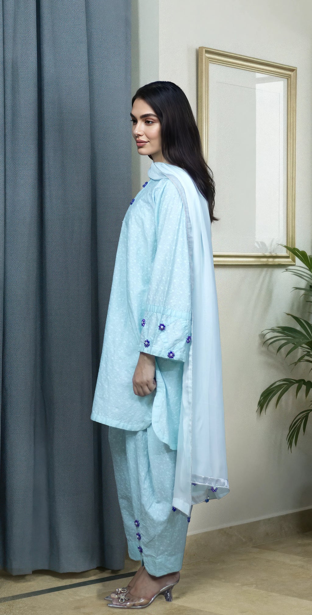 Ice Blue Chicken Kari - Stitched 3 Piece