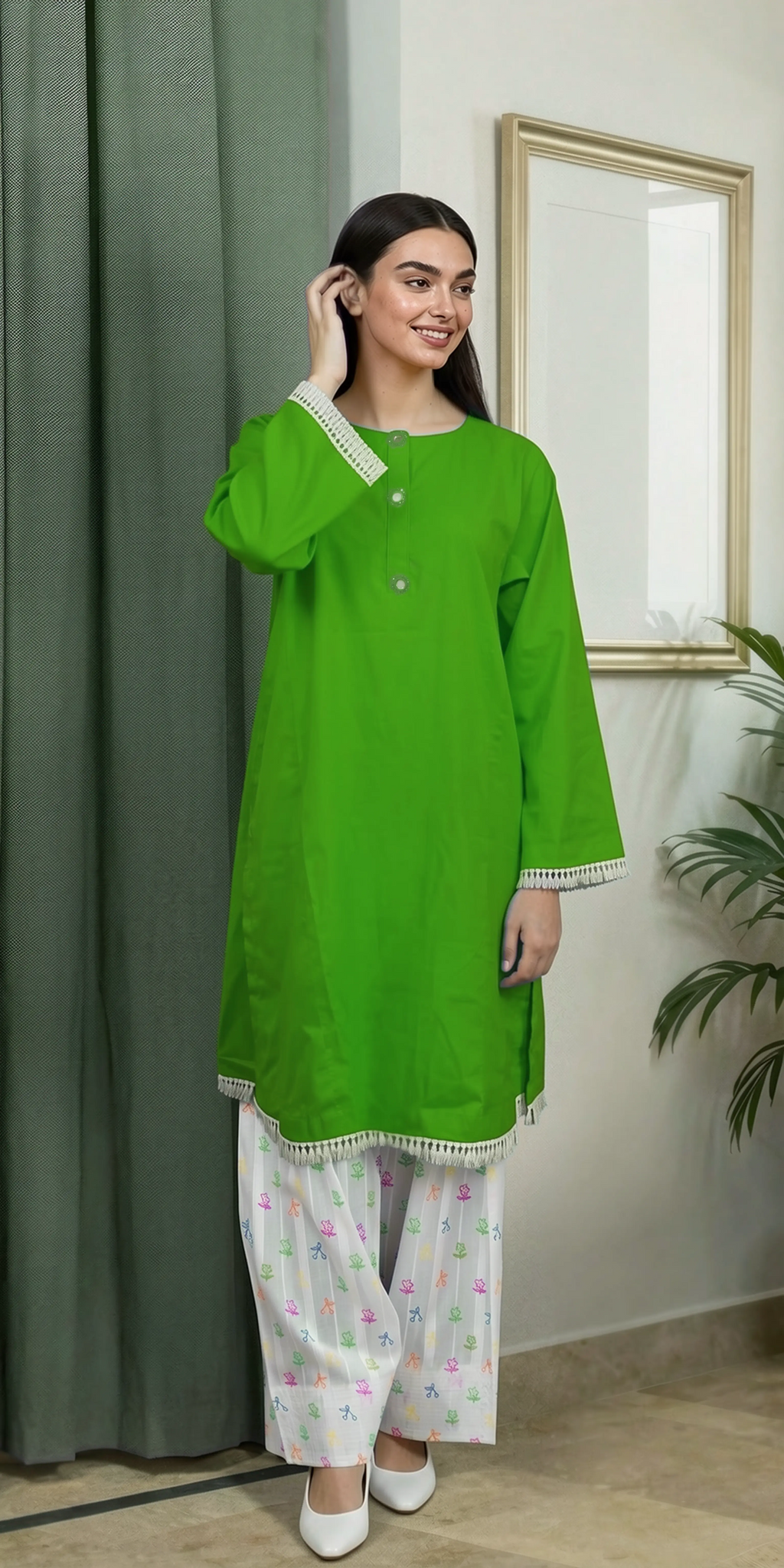 Everyday Parrot Green Kurta Set - Stitched