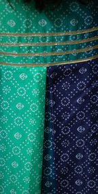 Teal Green and Navy Blue Chunri Frock - Stitched 3 Piece