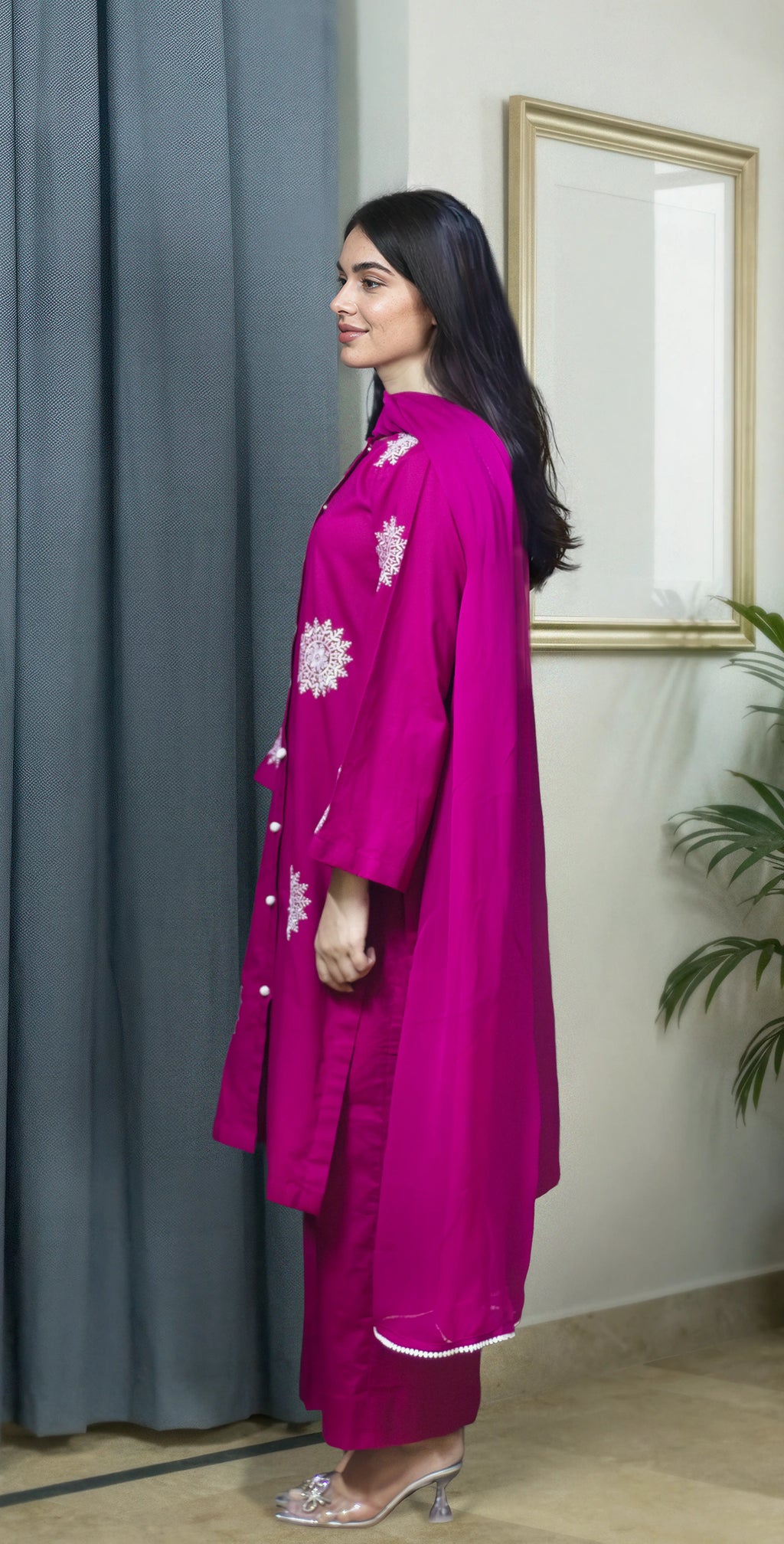 Ruby Pink Rib Lawn Embroidered - Stitched 3 Piece