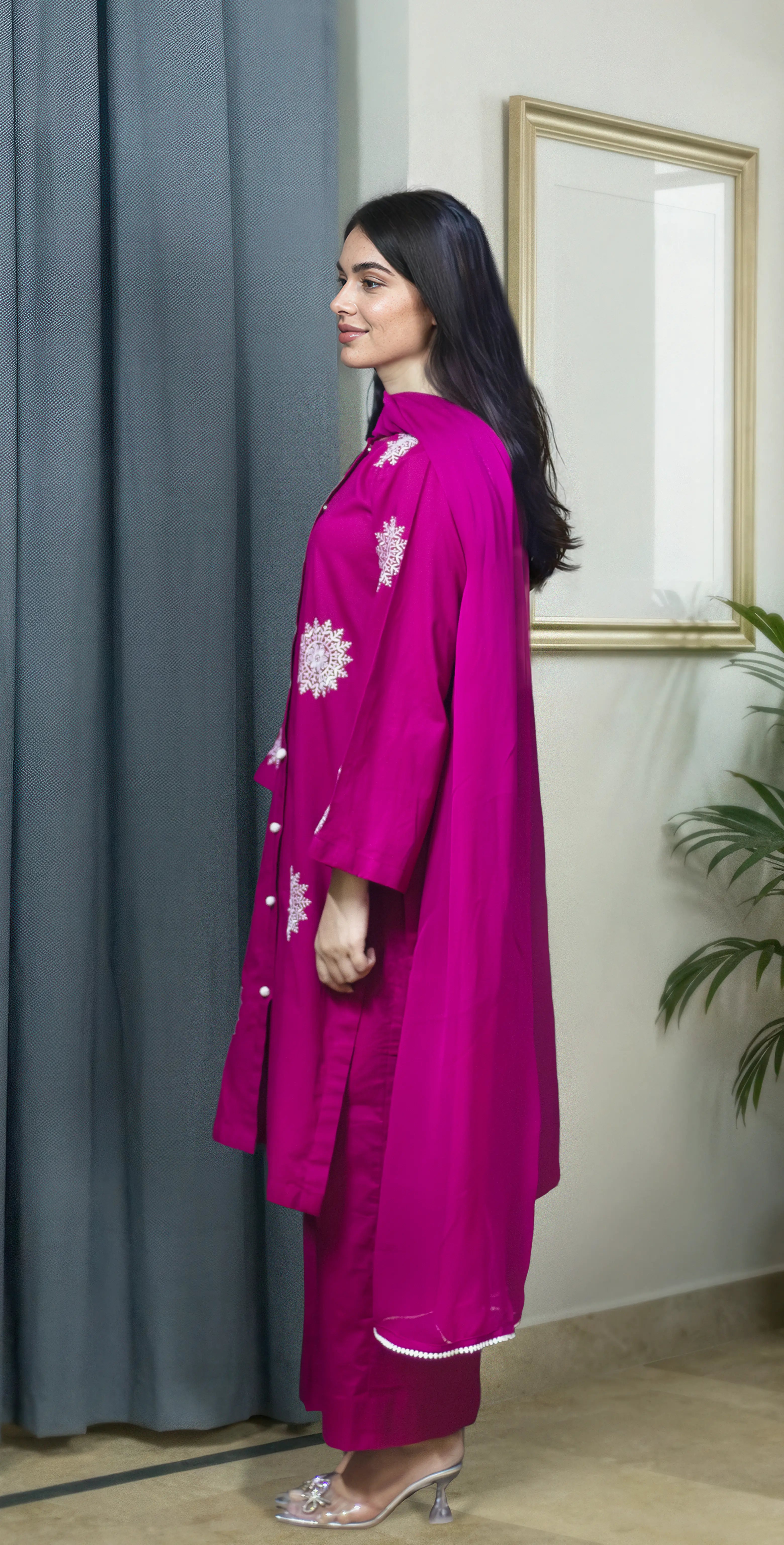Ruby Pink Rib Lawn Embroidered - Stitched 3 Piece