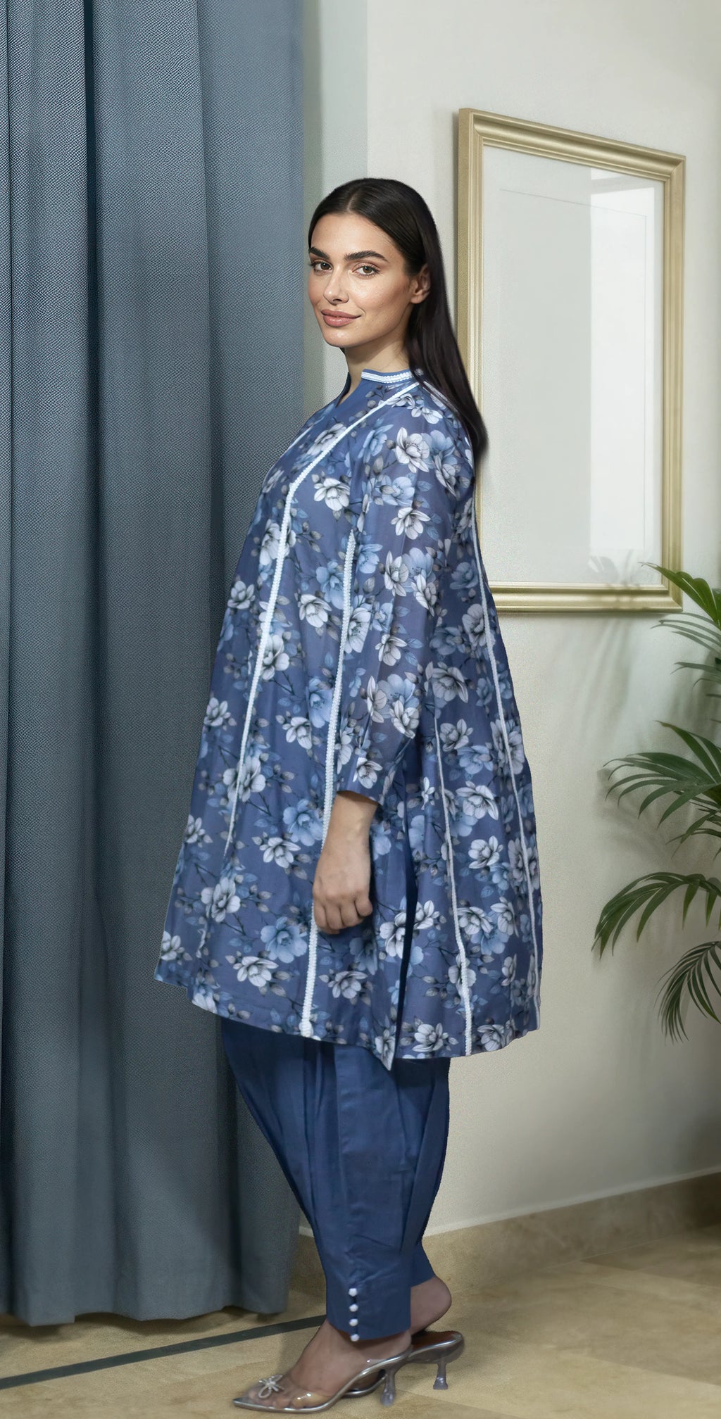 Grey Digital Lawn - Stitched 2 Piece