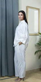White Imported Wash and Wear Co-ord Set - Stitched
