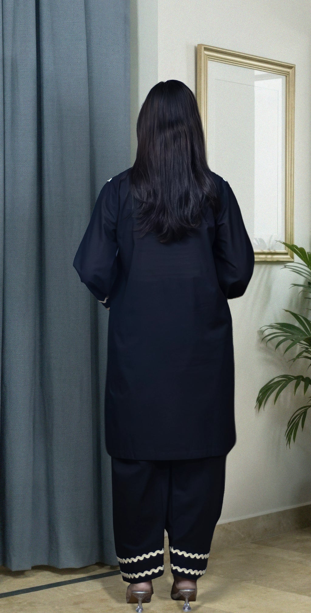 Black Premium Plain Lawn - Stitched 2Piece