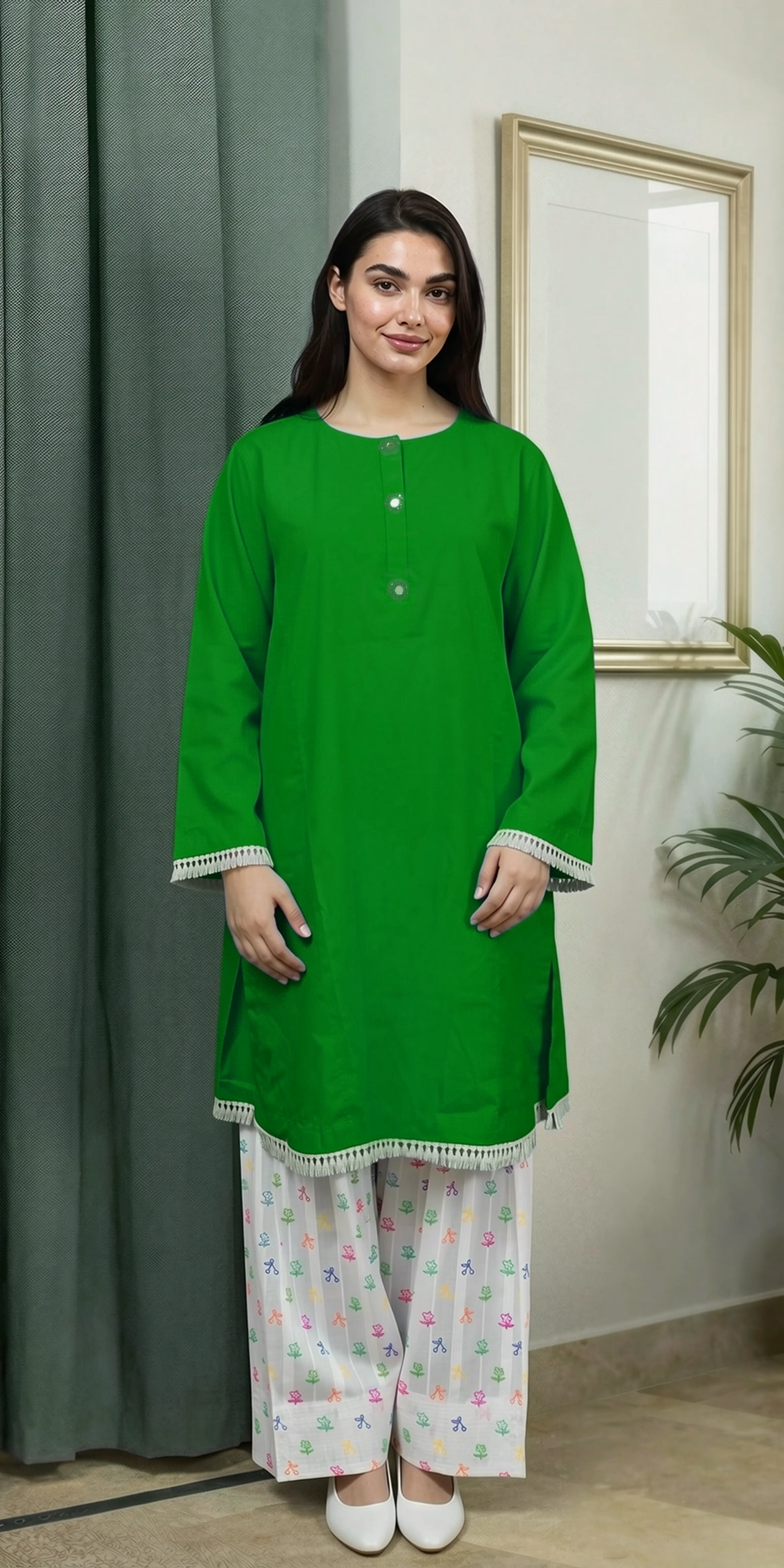 Everyday Green Kurta Set Independence Day Special - Stitched