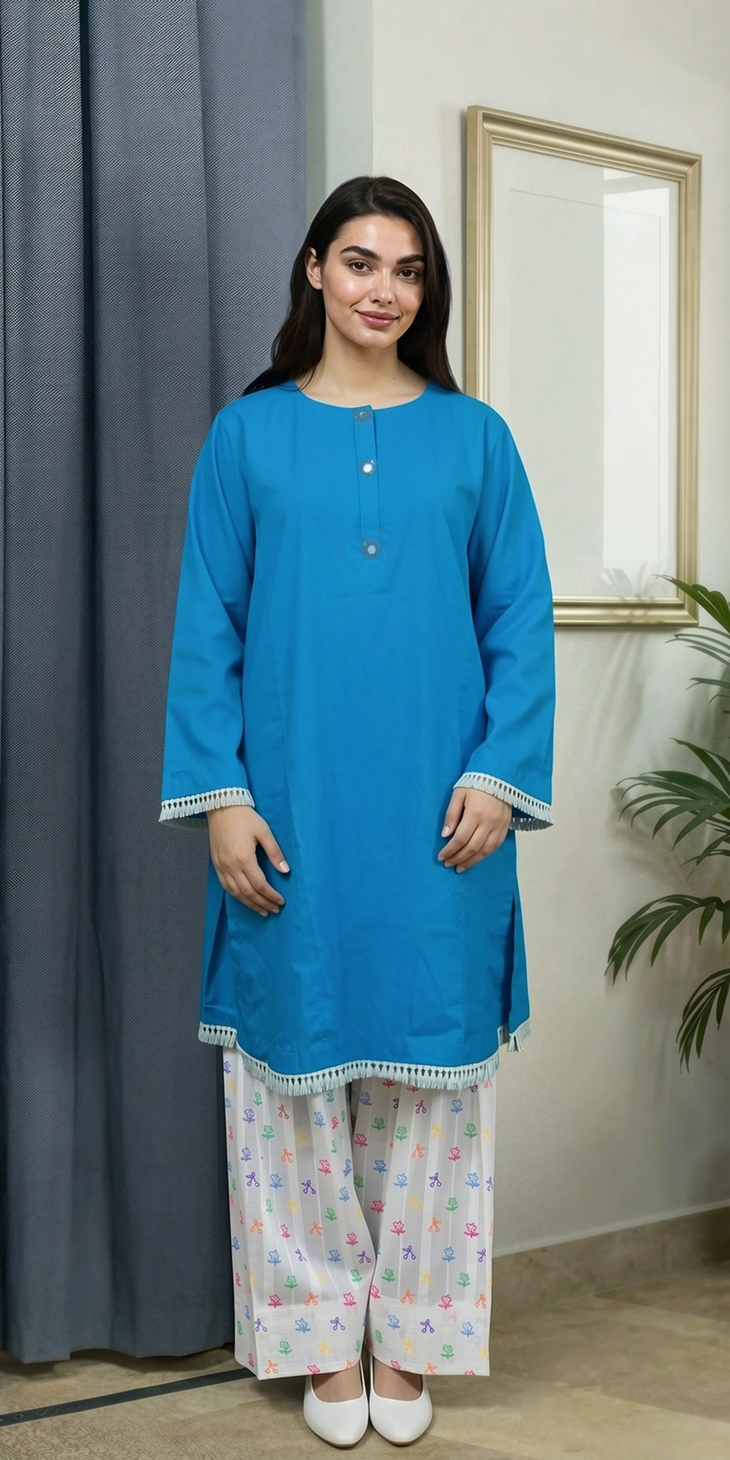 Everyday Blue Kurta Set -Stitched