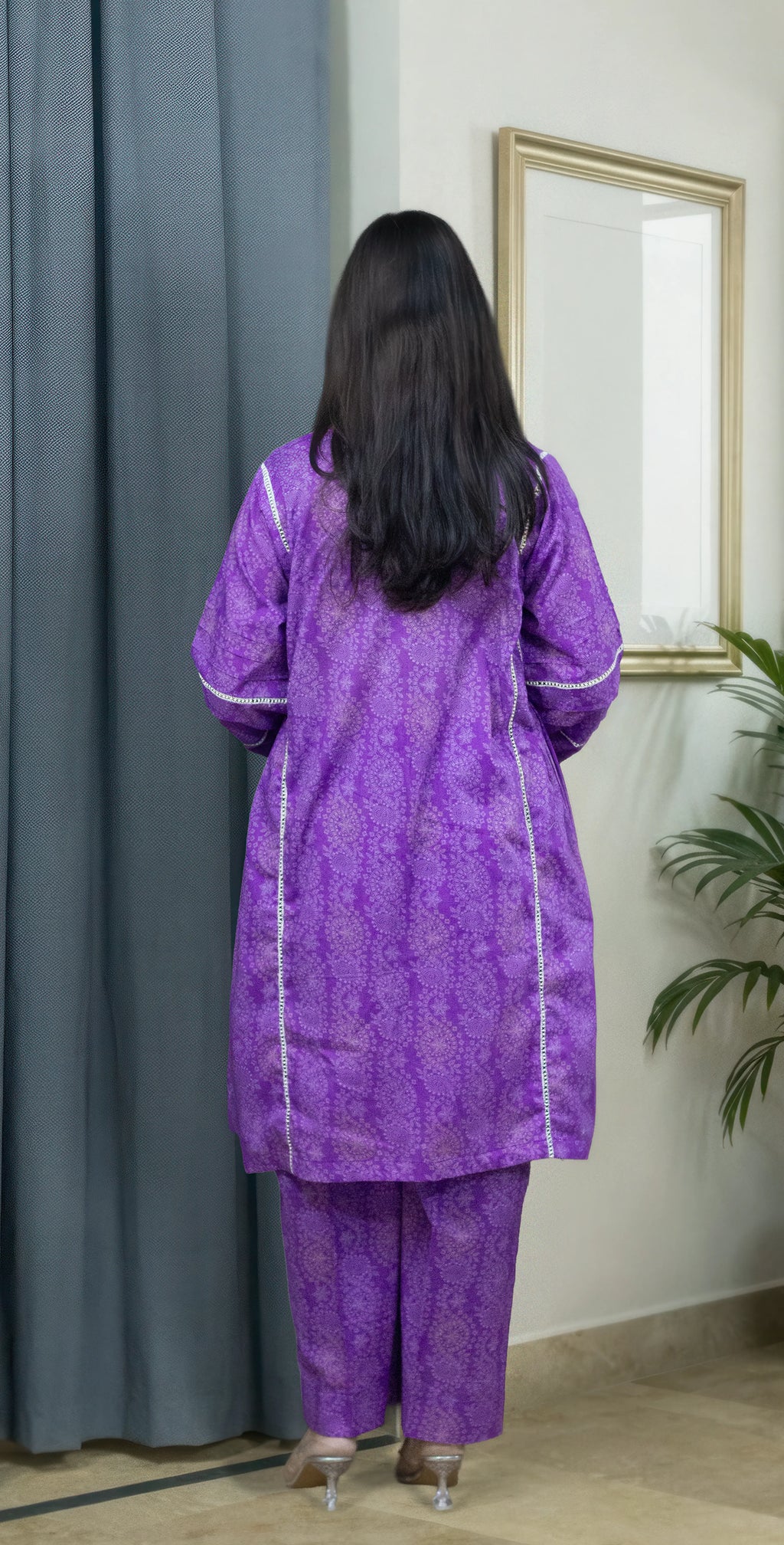 Purple Premium Print Lawn - Stitched 3 Piece