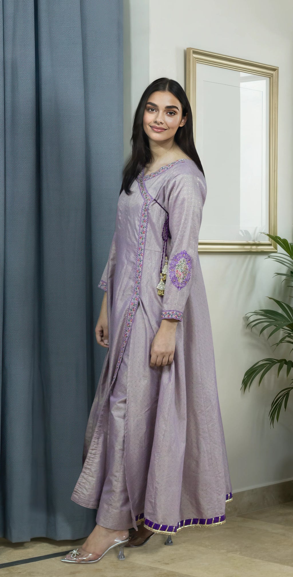 Lavender Dobby Masoori Embroidered -Stitched 3 Piece