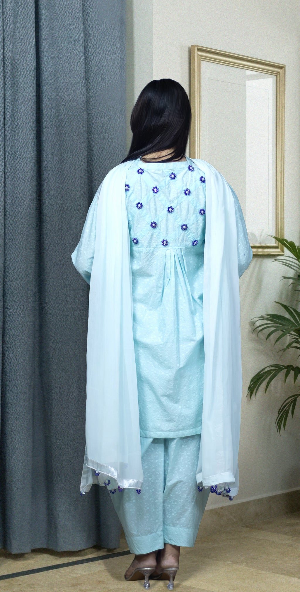 Ice Blue Chicken Kari - Stitched 3 Piece