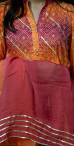 Orange And Rani Pink Chunri Frock-Stitched 3 Piece