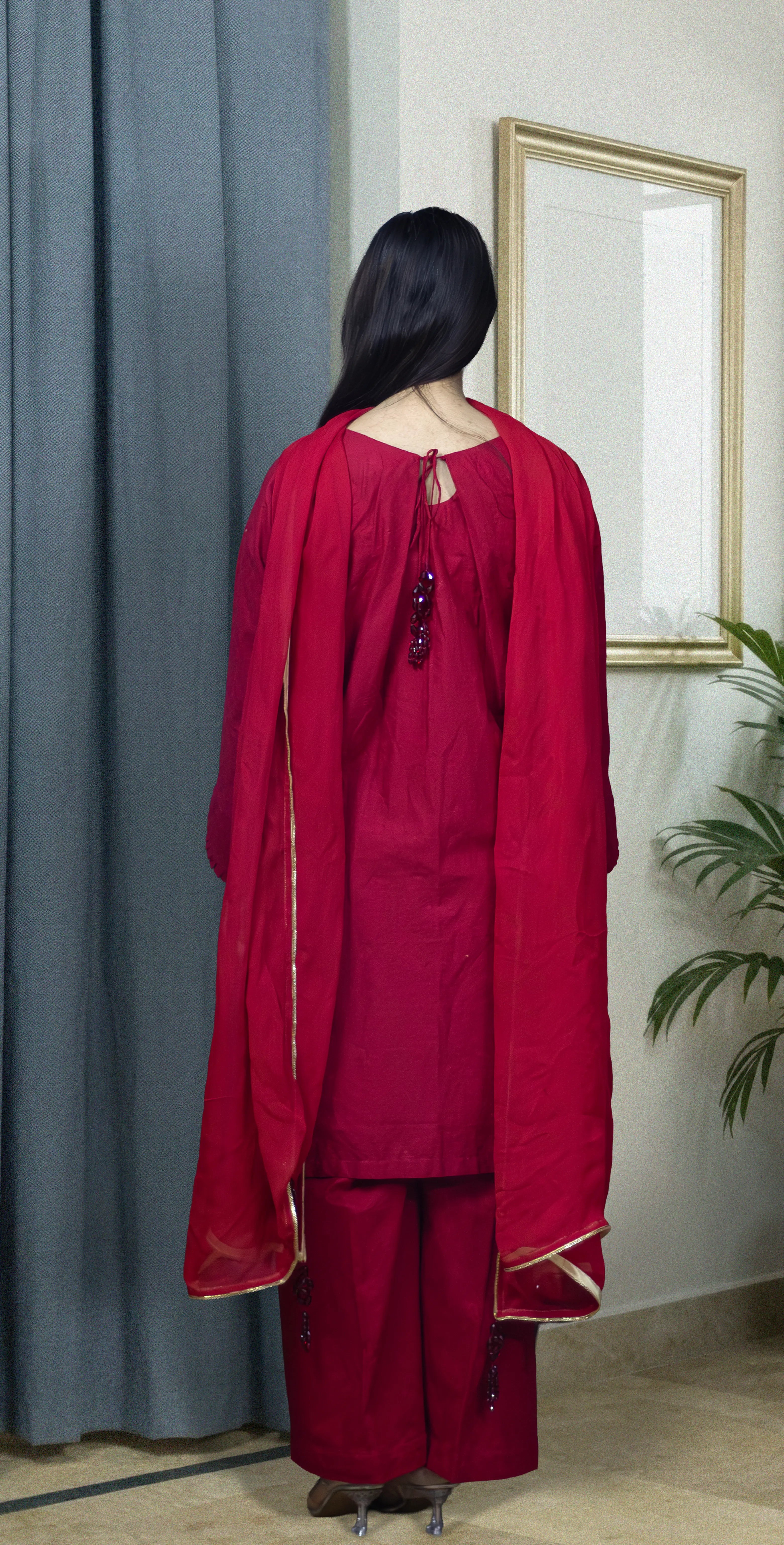 Maroon Red Chicken Kari - Stitched 3 Piece