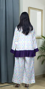 White Digital Lawn Pyjamas Set - Stitched