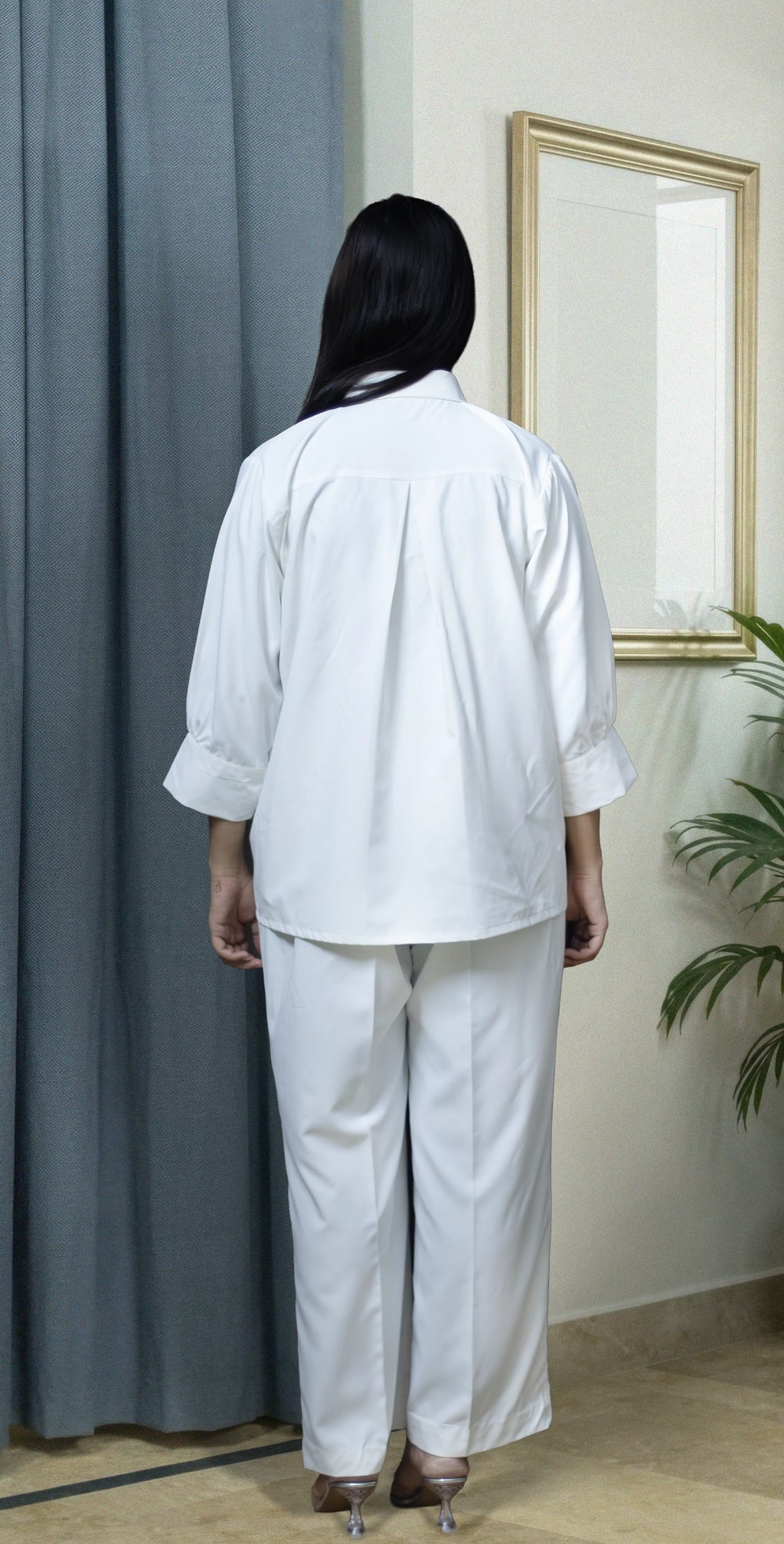 White Imported Wash and Wear Co-ord Set - Stitched