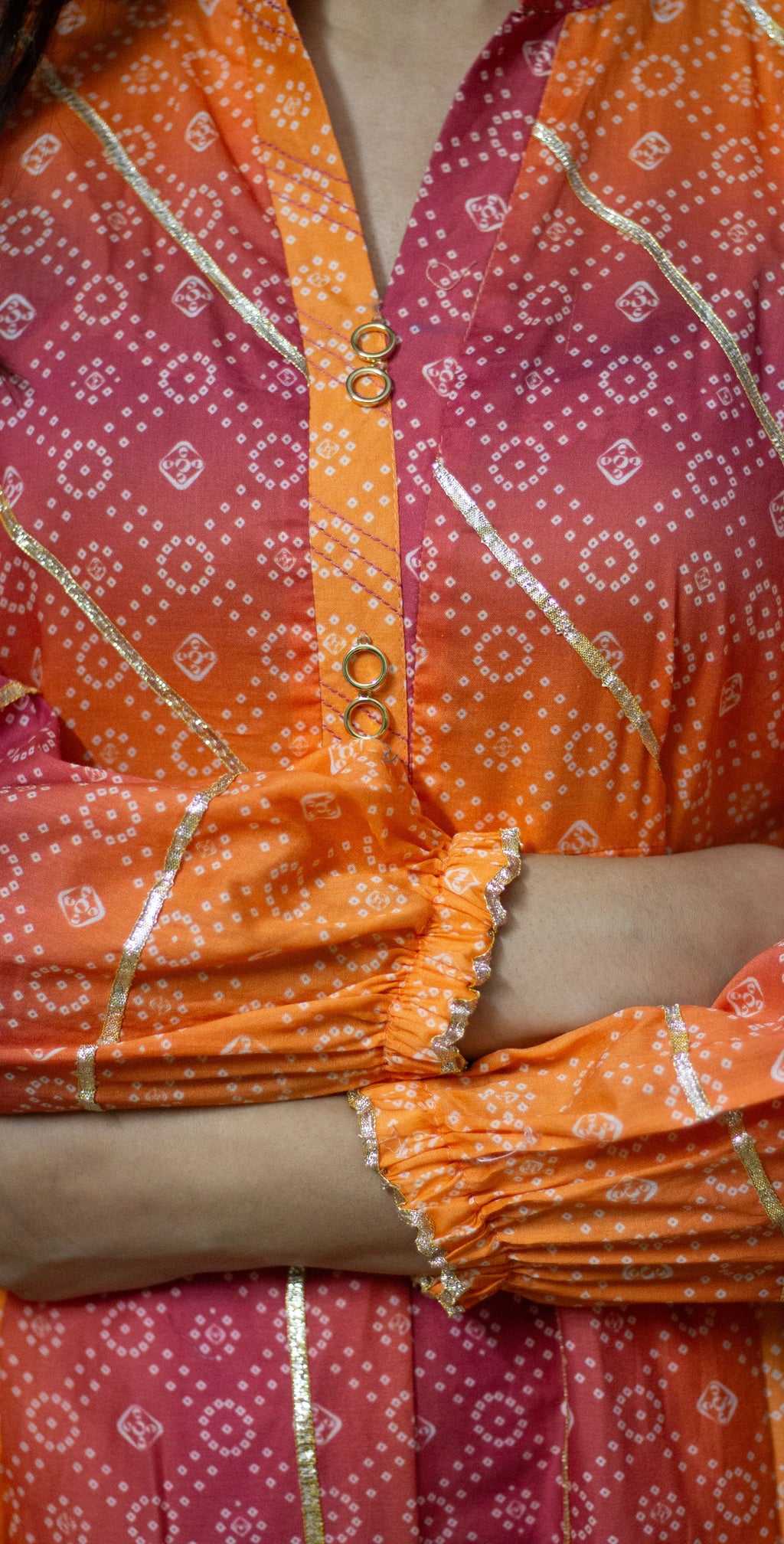 Orange And Rani Pink Chunri Frock-Stitched 3 Piece